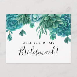Vetplant Wil je mijn bruidsmeisje zijn. Blauwe cac Briefkaart