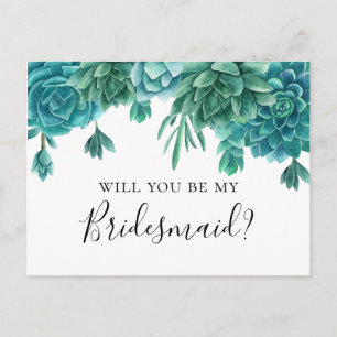 Vetplant Wil je mijn bruidsmeisje zijn. Blauwe cac Briefkaart
