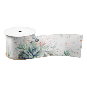 Vetplanten Bladeren Groene Elegante Botanische Satijnen Lint