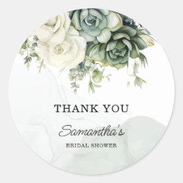Vetplanten, bloemen Bruidsbruiloft Bedankt Ronde Sticker