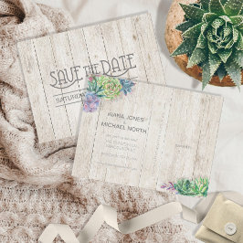 Vetplanten en rustieke houten Save the Date ID515 Aankondigingskaart