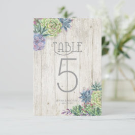 Vetplanten en Tafelkaartjes met Rustieke Houten Lo Kaart