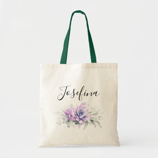 Vetplanten en zilverkleurig groen Elegante script  Tote Bag (Voorkant)