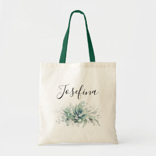 Vetplanten en zilverkleurig groen Elegante script  Tote Bag