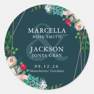 Vetplanten & Goud Chic Bruiloft Ronde Sticker