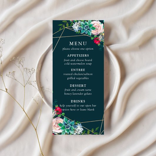Vetplanten & Goud Chic Trouwmenu Reclamekaart