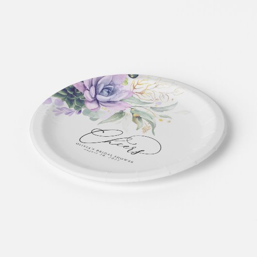 Vetplanten Goud Groene Elegante Moderne Proost Pap Papieren Bordje (Gekanteld)