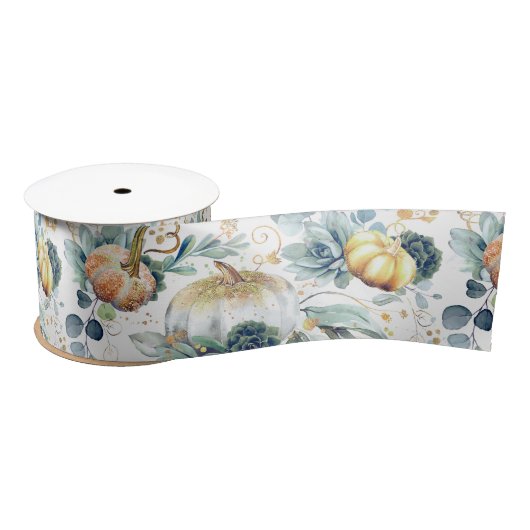 Vetplanten groen en gouden pompoenen herfstfeest satijnen lint (Spoel)