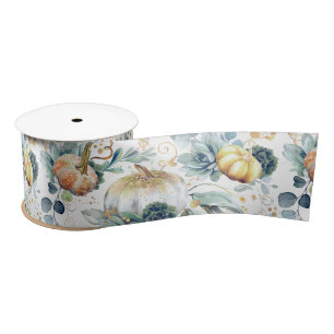 Vetplanten Groene en Gouden Pompoenen Herfstfeest Satijnen Lint