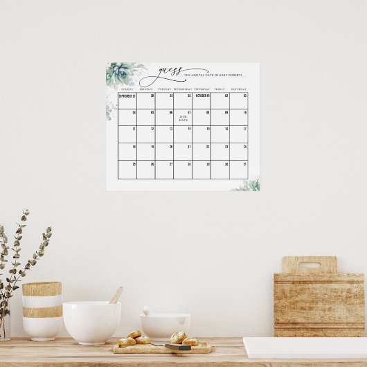 Vetplanten met zilveren bladeren Raad de datum van Poster (Keuken)