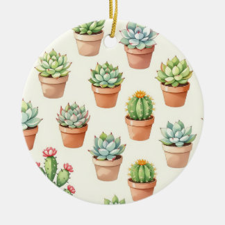 Vetplanten Naadloos Patroon Terracotta Potten Keramisch Ornament