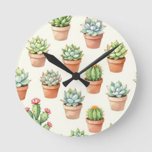 Vetplanten Naadloos Patroon Terracotta Potten Ronde Klok