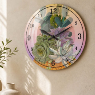 Vetplanten op roze acryl wandklok