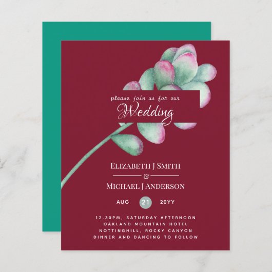 Vetplanten Roze Blush Mintgroene Budget Bruiloft (Voorkant / Achterkant)