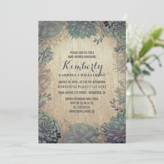  vetplanten rustiek Baby shower Kaart (Staand voorkant)