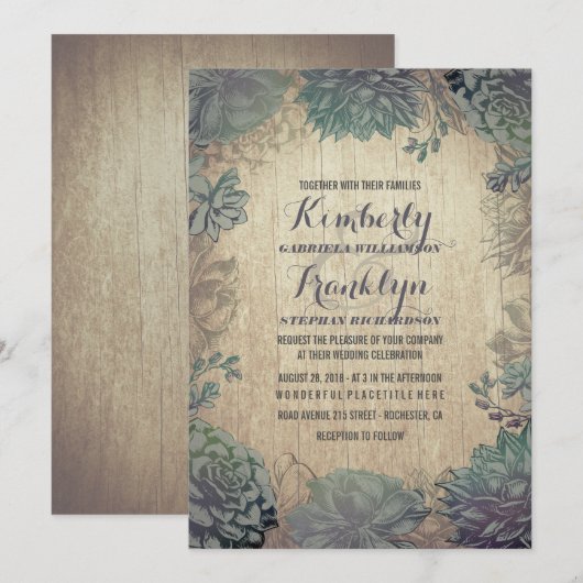  vetplanten rustieke bruiloft kaart (Voorkant / Achterkant)