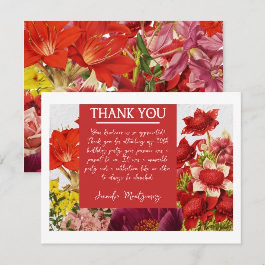 Vetrijke rode bloemen Bedankt Card Briefkaart (Voorkant / Achterkant)