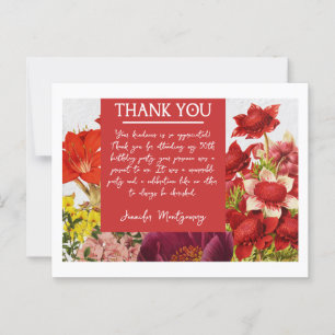 Vetrijke rode bloemen Bedankt Card Briefkaart