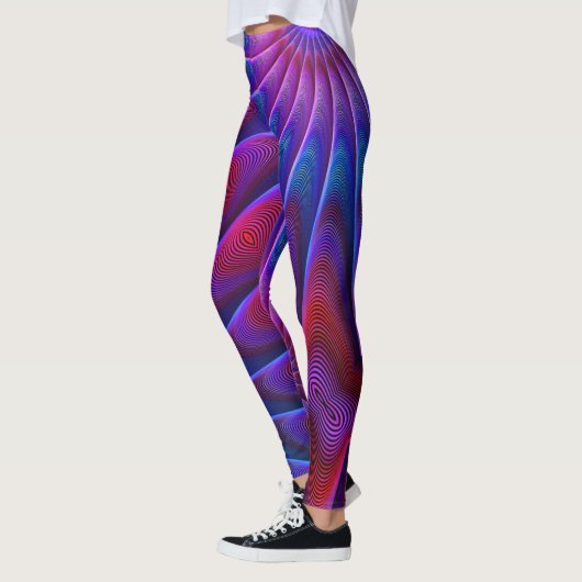 Vetrode Paarse blauw gekleurde fractale lijnen Leggings (Links)