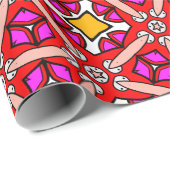 Vetrood Abstract geometrisch caleidoscooppatroon Cadeaupapier (Rol Hoek)