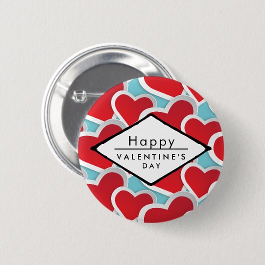 Vetrood hart herhalend patroongeluid ronde button 5,7 cm (Voorkant /achterkant)