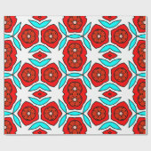 Vetrood & Turquoise Bloempatroon Cadeaupapier (Vlak)