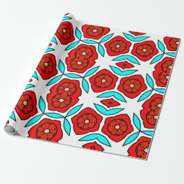 Vetrood & Turquoise Bloempatroon Cadeaupapier