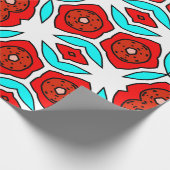 Vetrood & Turquoise Bloempatroon Cadeaupapier (Hoek)