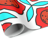 Vetrood & Turquoise Bloempatroon Cadeaupapier (Rol Hoek)