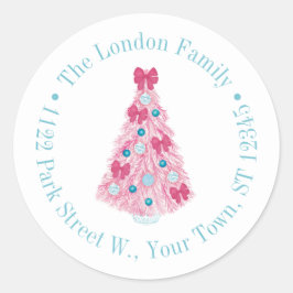 Vetroze kerstboom met Blauwgroen retouradres Ronde Sticker