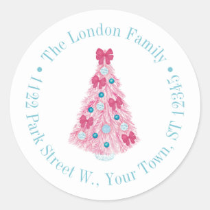 Vetroze kerstboom met Blauwgroen retouradres Ronde Sticker