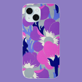 Vetrozene Roze & Paarse Windflower Patroon Retro  iPhone 15 Case