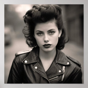 Vetser Punk Meisje in een Leren Jasje Poster