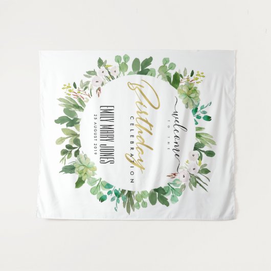 VETSUCCULENTE BLAAD WATERVERF VERJAARDAGSWELKOM WANDKLEED (Voorkant (horizontaal))