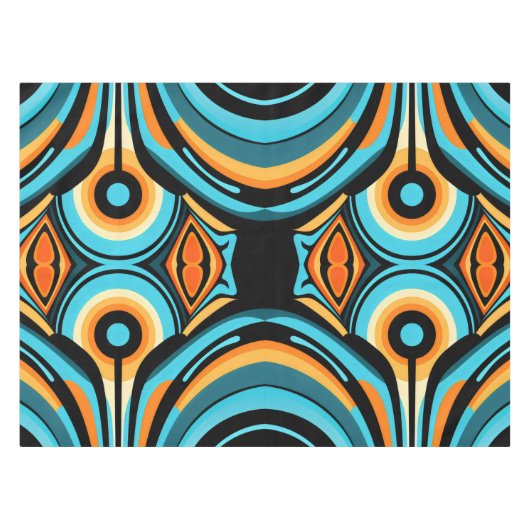 Vette abstracte golfbloemen Azure Cobalt Cascade Tafelkleed (Voorkant (Horizontaal))