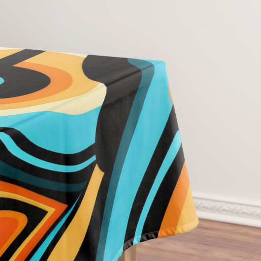 Vette abstracte golfbloemen Azure Cobalt Cascade Tafelkleed (Voorbeeld)