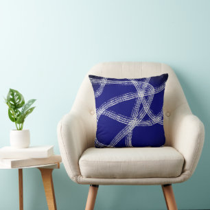 vette abstracte kunst witte lijnen op donkerblauw kussen