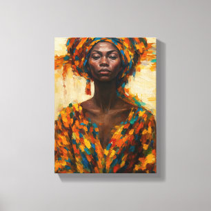 Vette Afrikaanse Vrouw in Kleurrijke Abstracte Gew Canvas Afdruk