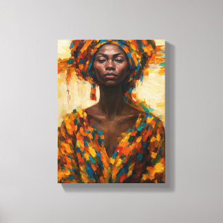 Vette Afrikaanse Vrouw in Kleurrijke Abstracte Gew Canvas Afdruk
