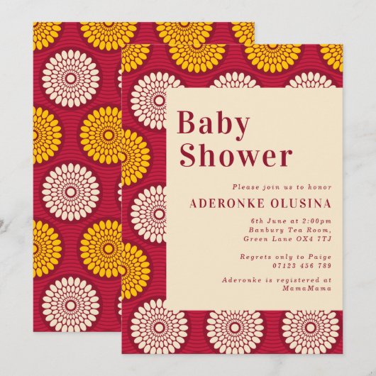 Vette Afrikaanse was Afdrukken Rood en Geel Baby s Kaart (Voorkant / Achterkant)