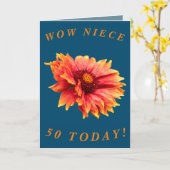 Vette Bloemen 50ste Verjaardag Kaart voor Nichtje (Gele Bloem)