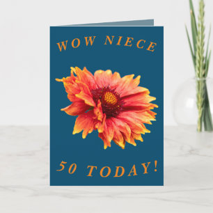 Vette Bloemen 50ste Verjaardag Kaart voor Nichtje