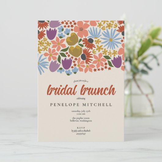 Vette Bloemen Bruids Brunch Douche Kaart (Staand voorkant)