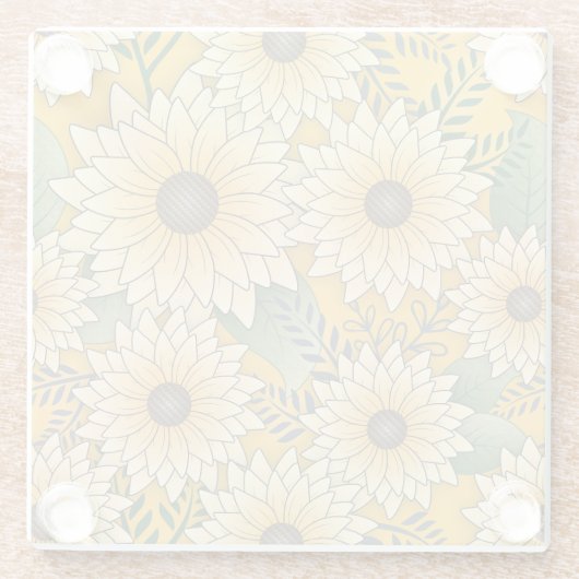 Vette Bloemen Geel Zonnige Zonnebloem Tuin Glazen Onderzetter (Achterkant)