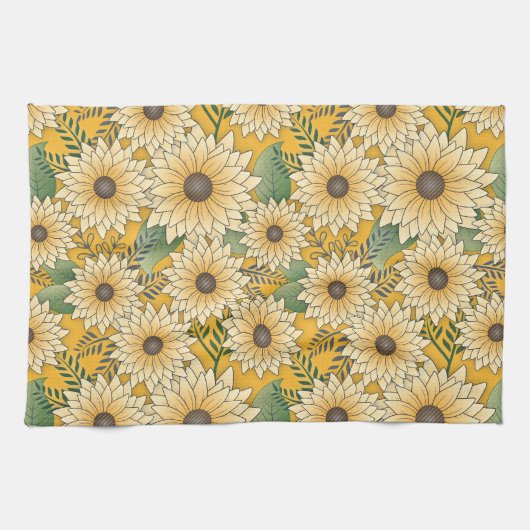 Vette Bloemen Geel Zonnige Zonnebloem Tuin Theedoek (Horizontaal)