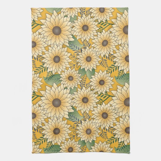 Vette Bloemen Geel Zonnige Zonnebloem Tuin Theedoek (Verticaal)