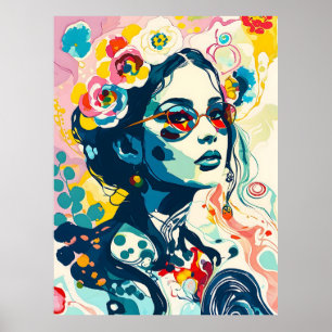 Vette Bloemen Koningin – Levendig Elegantie Portre Poster