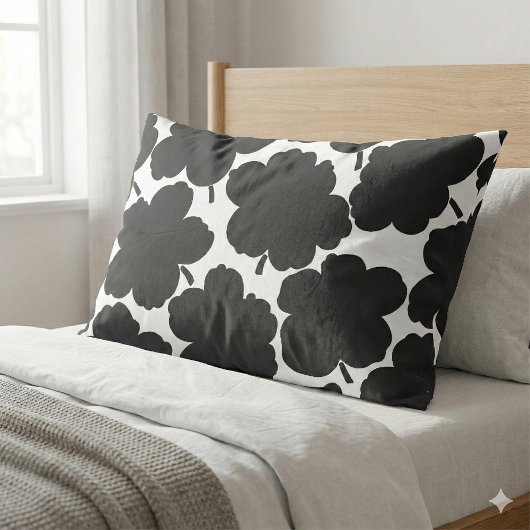 Vette Bloemen Monochrome Zwart & Wit Kussensloop
