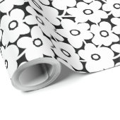 Vette bloemen - Wit op zwart Cadeaupapier (Rol Hoek)