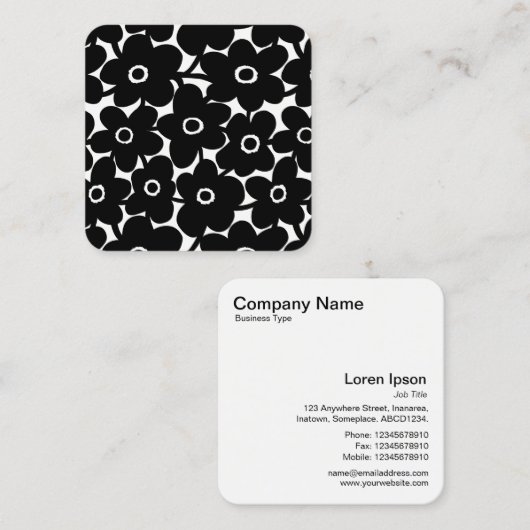Vette bloemen - zwart en wit vierkante visitekaartje (Voorkant / Achterkant)